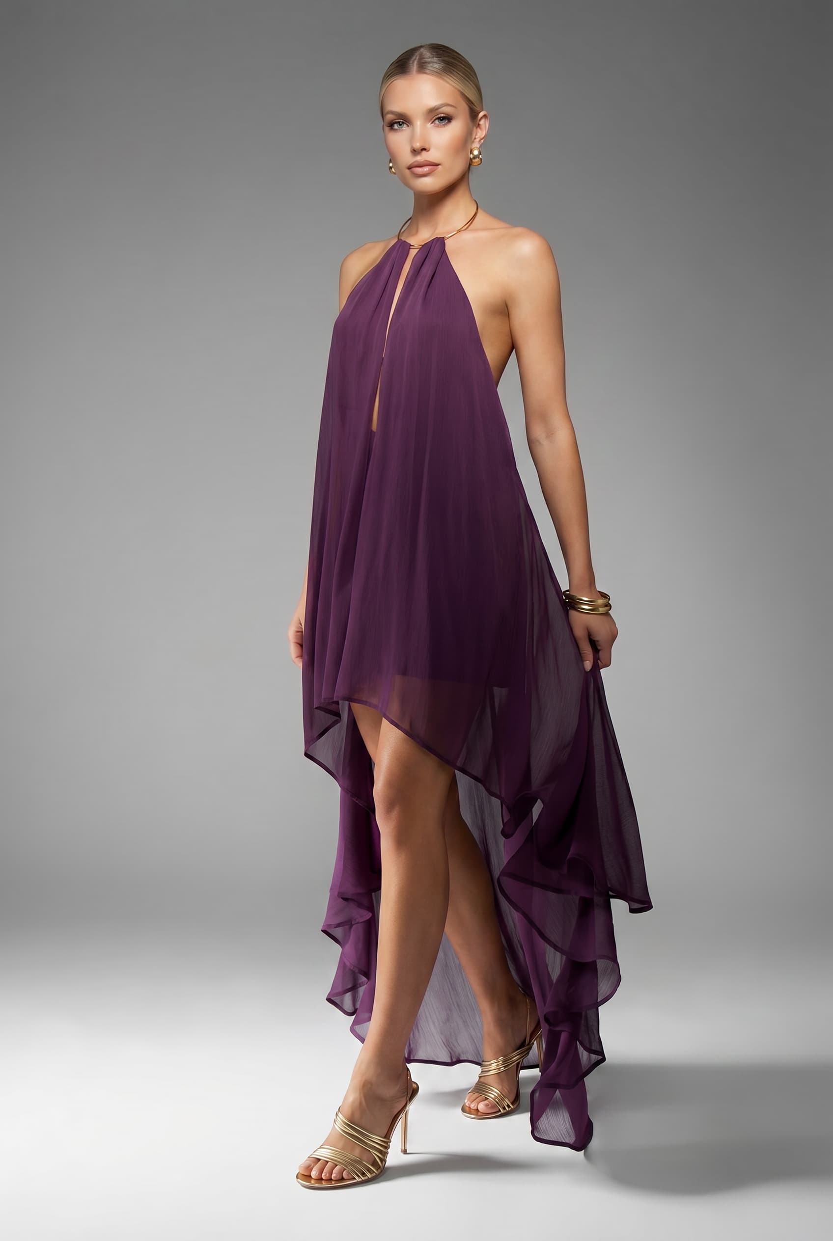 Backless Irregular Hem Maxi Dress