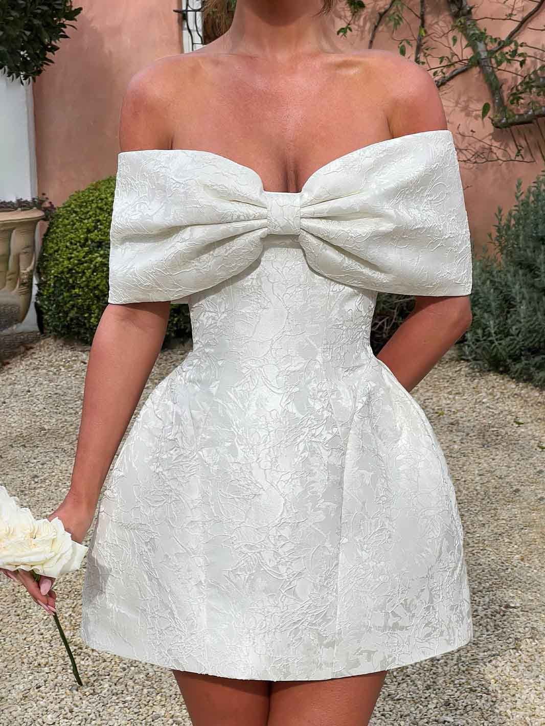 Elegant Bow Off-the-shoulder Jacquard Mini Dress