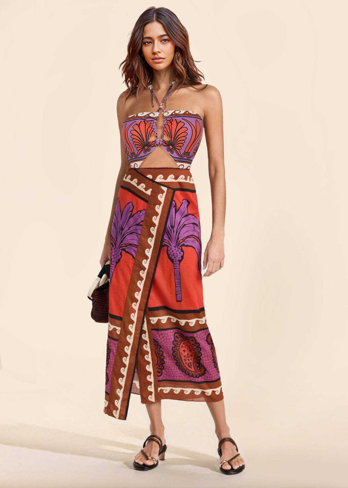 Unique Palm Tree Floral Strappy One-Piece Swimsuit