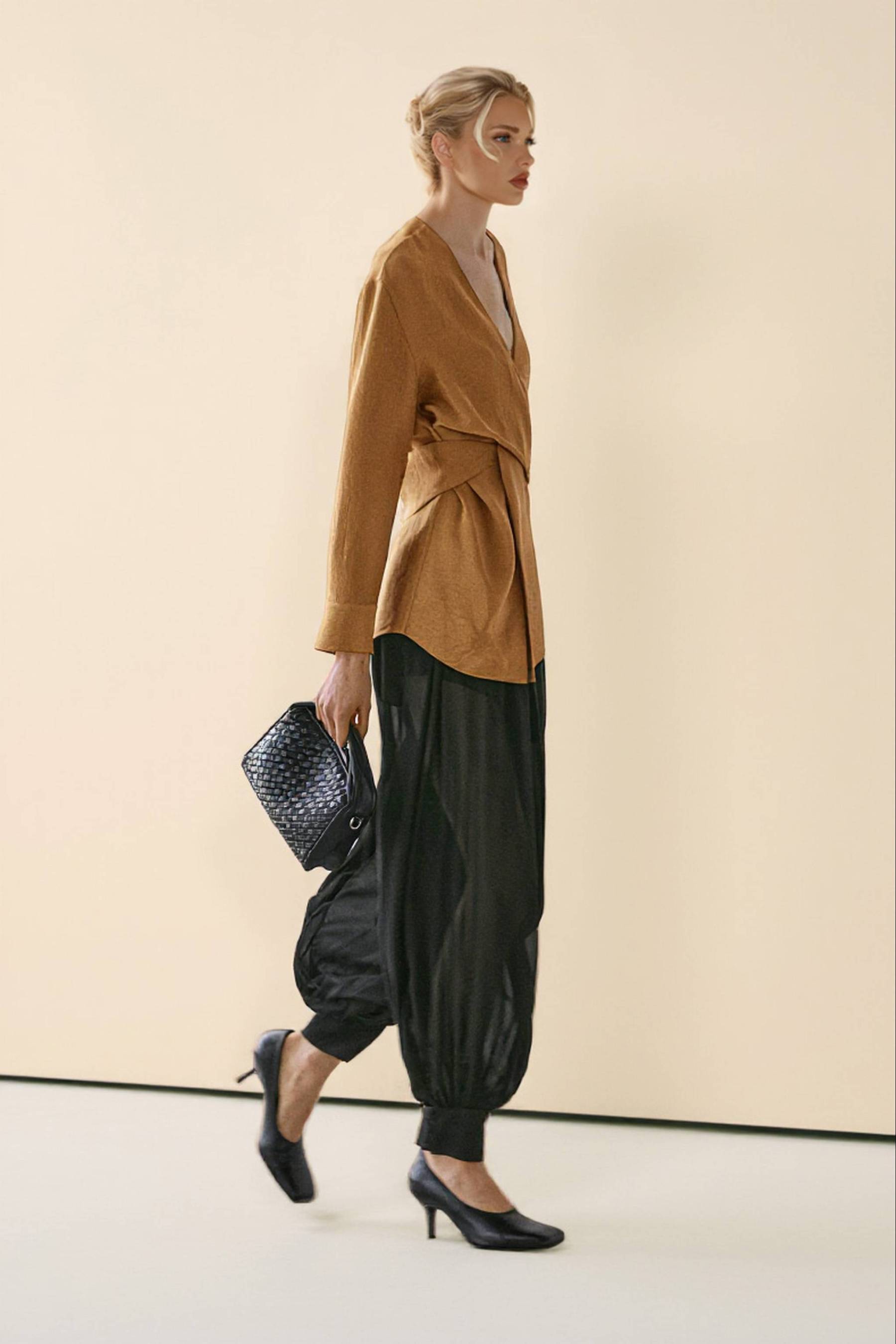 Cross Design Loose Shirt And Lantern Pants Set