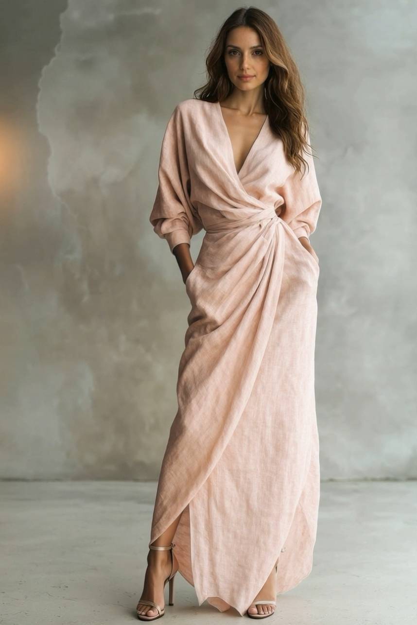 Vacation Style V-Neck Lace-Up Maxi Dress