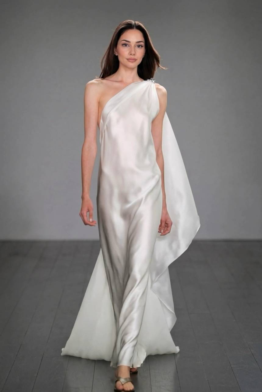 Slant Shoulder A- Line Maxi Dress