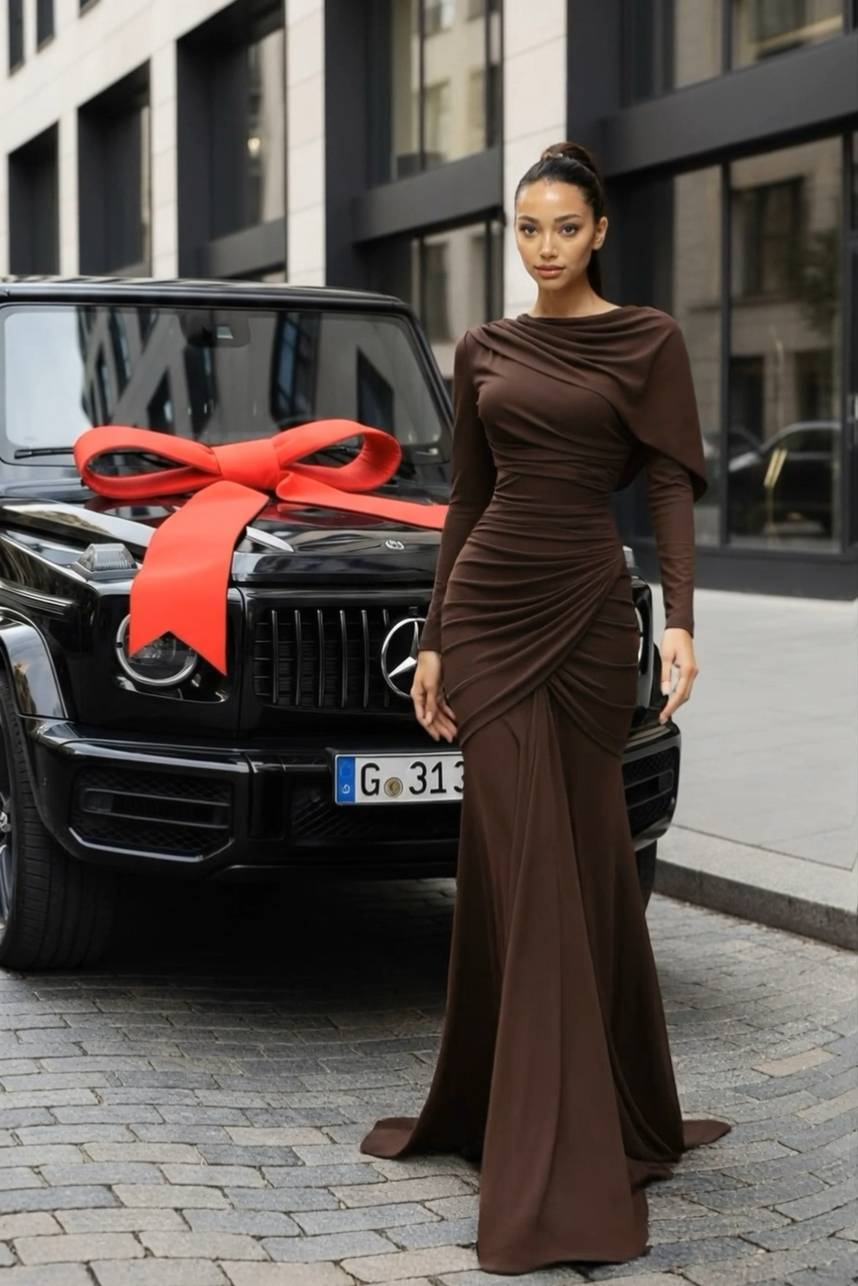 Shawl Design Pleated Maxi Dress