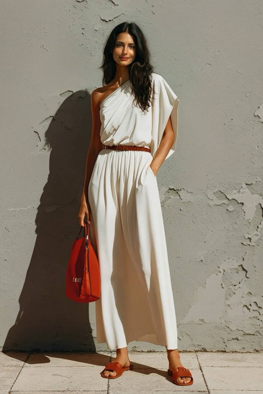 Slant Shoulder Design Dress