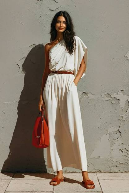 Slant Shoulder Design Dress