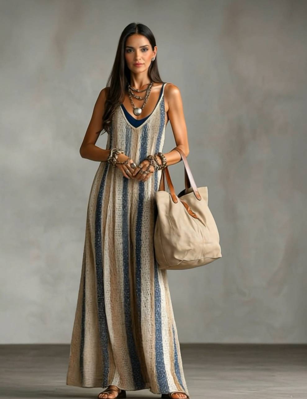 Knit Striped Slip Maxi Dress