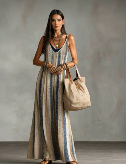 Knit Striped Slip Maxi Dress