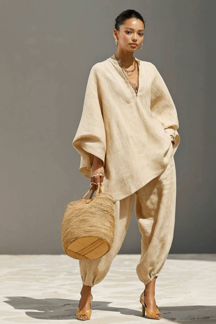 Vertical Collar Loose Shirt And Pants Set