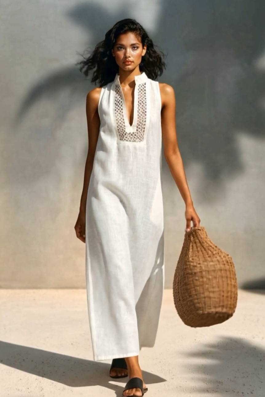 Hollow Design Stand Collar Maxi Dress