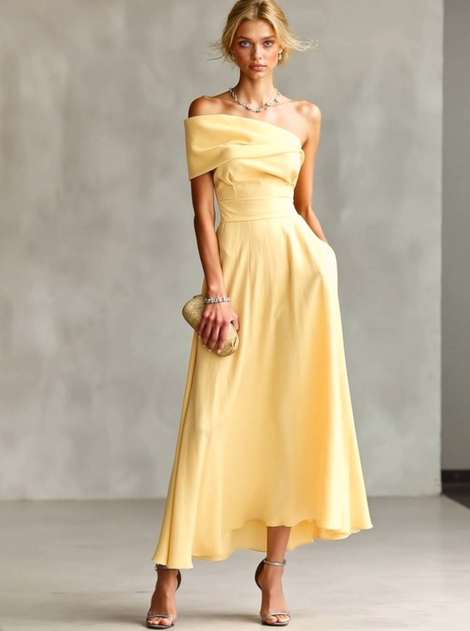 Off-shoulder High-waisted Dress