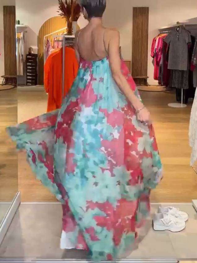Halter Neck 3D Flower Print Dress