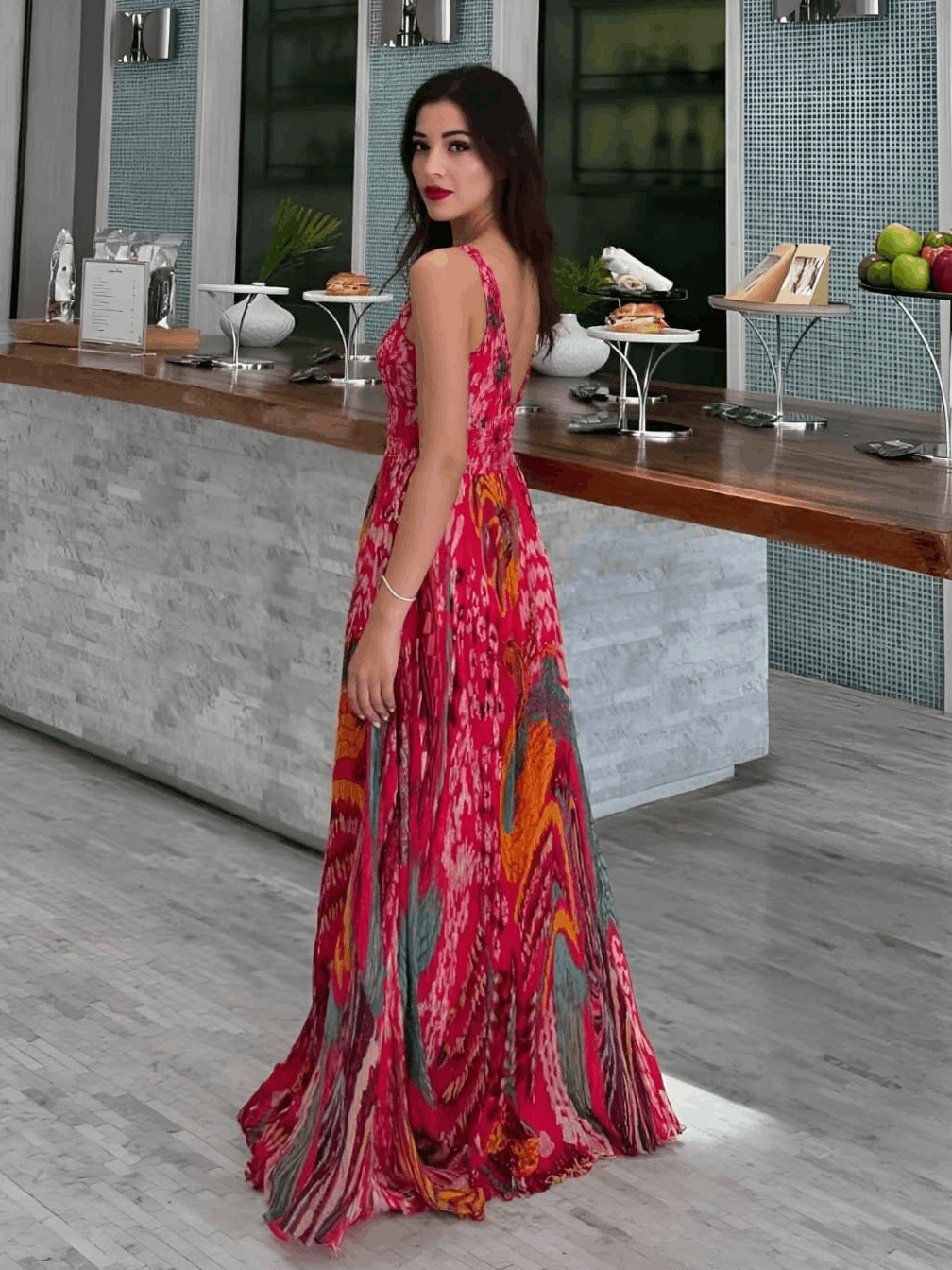 Unique Print A-Line Sling Maxi Dress
