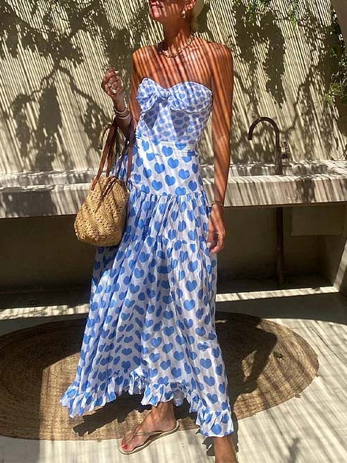 Sweet Heart Print Bowknot One-Piece Swimsuit Set