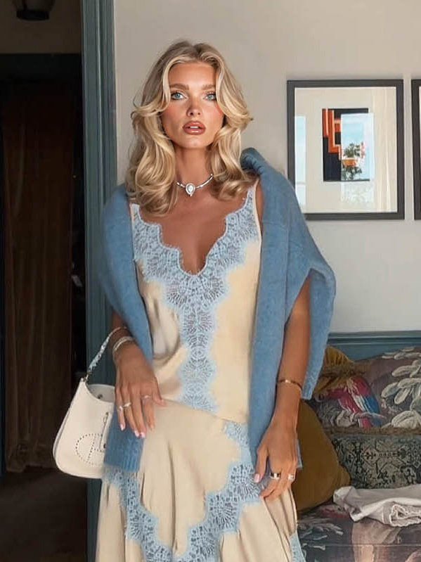 Elegant Lace Camisole Tank Top & Skirt Two-Piece Set