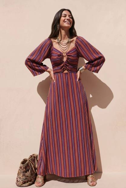 Hollow Design Striped Maxi Dress