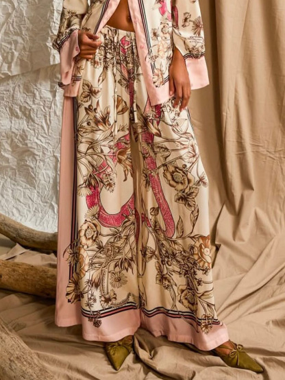 Elegant Floral Print Satin Button-Up Shirt