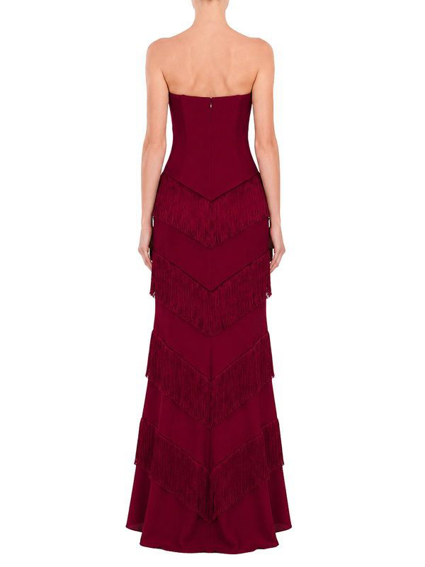 Elegant Strapless Layered Tassel Maxi Dress