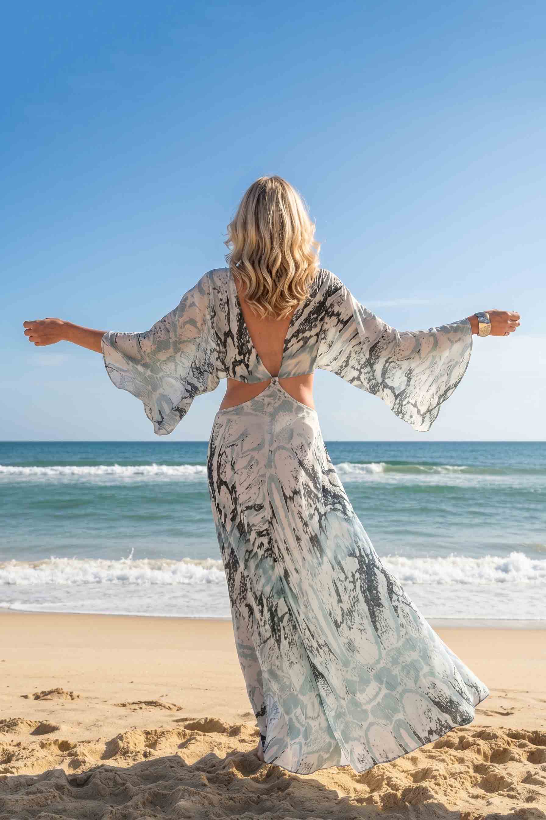 Hollow Design Printed Maxi Dress