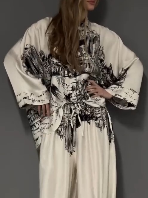 Architectural Print Satin Shirt