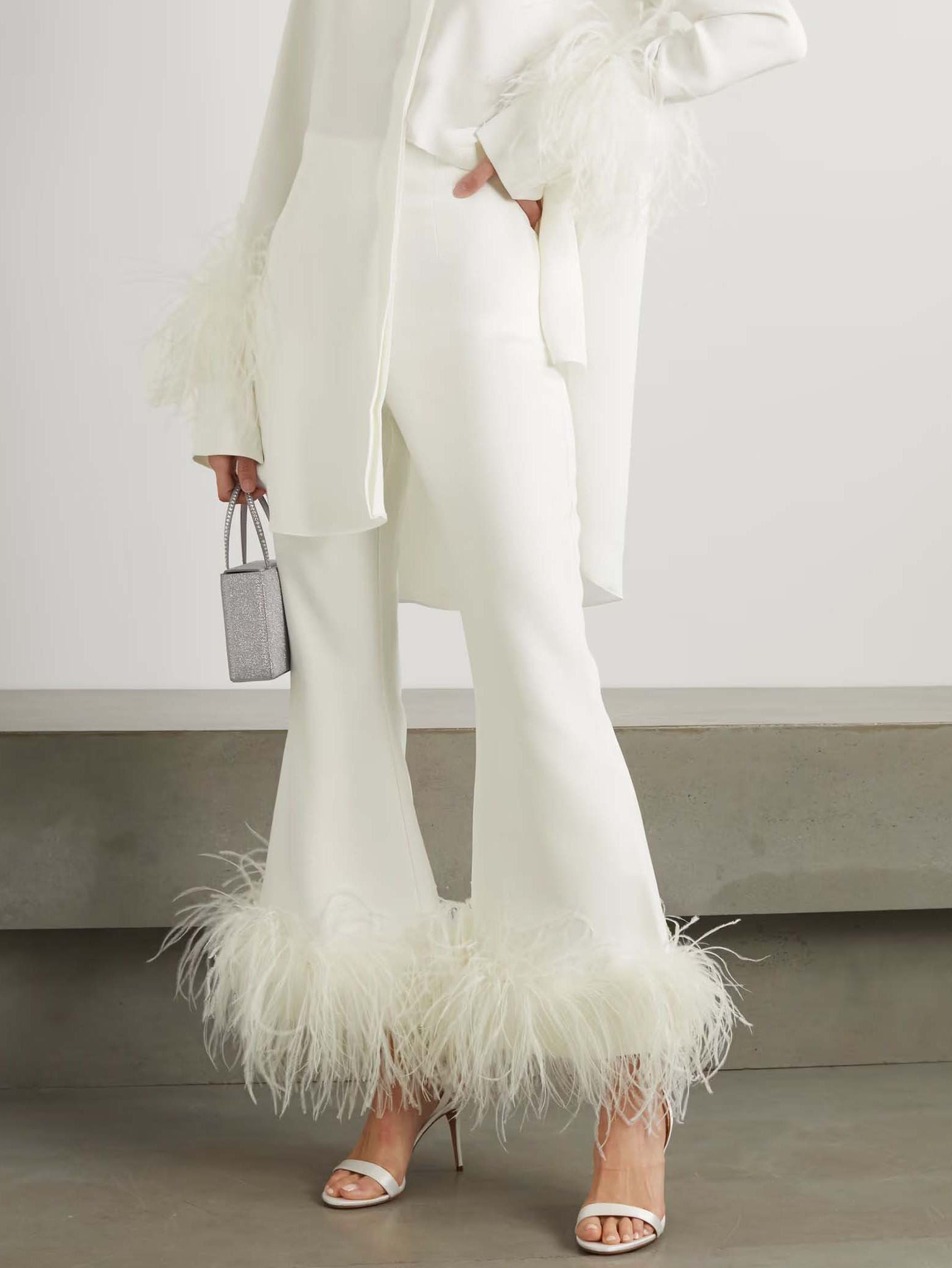 Elegant Satin Feather Trim Shirt