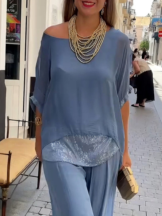 Elegant Asymmetrical Sheer Chiffon Batwing Top