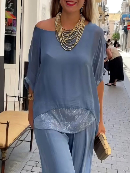 Elegant Asymmetrical Sheer Chiffon Batwing Top