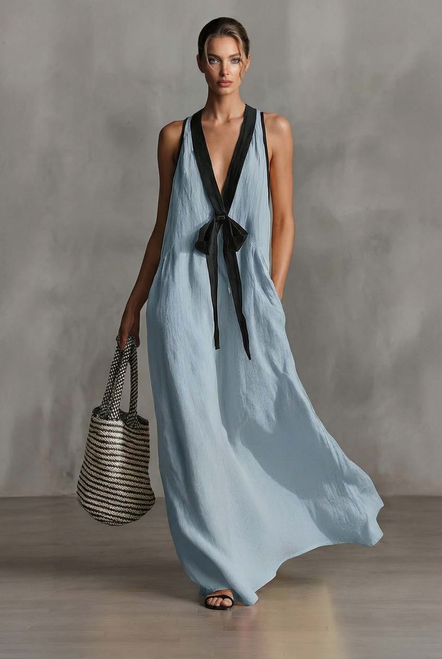 V-neck Bow-Knot A- Line Dress