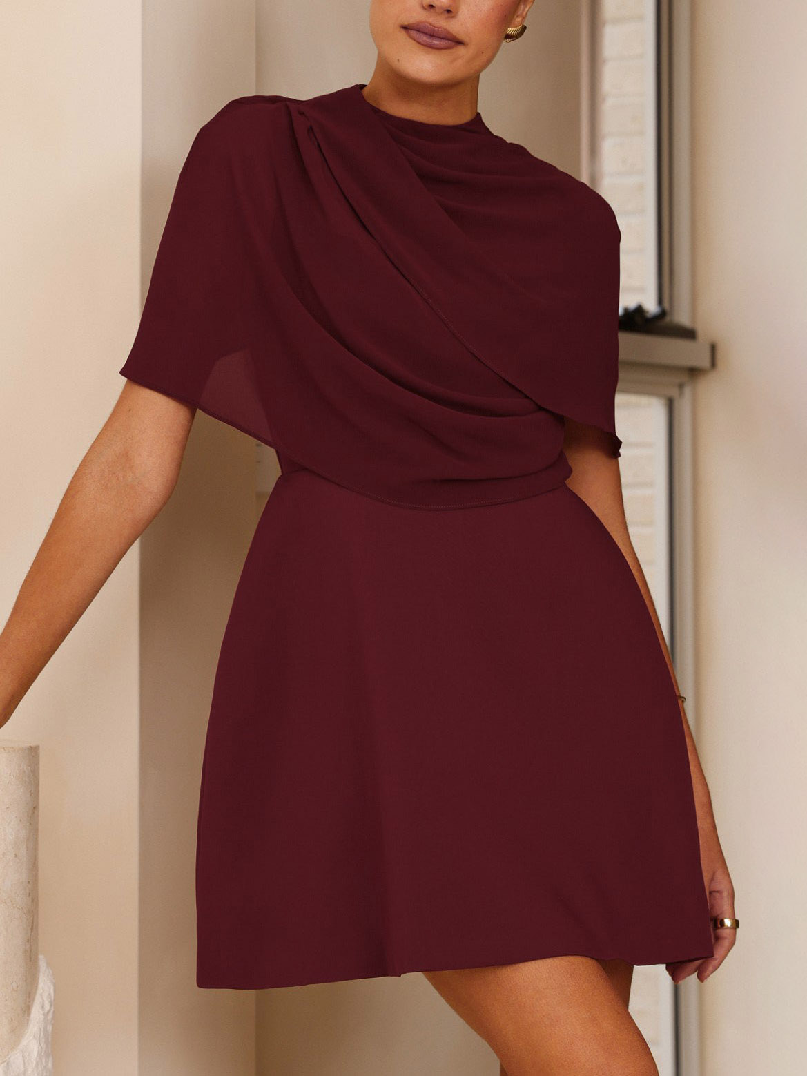 Elegant Sheer Cape Mini Dress
