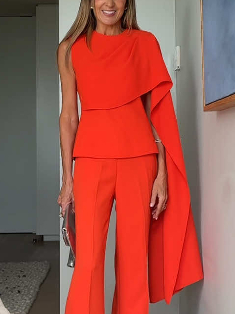 Elegant Exaggerated Asymmetrical Chiffon Cape Top