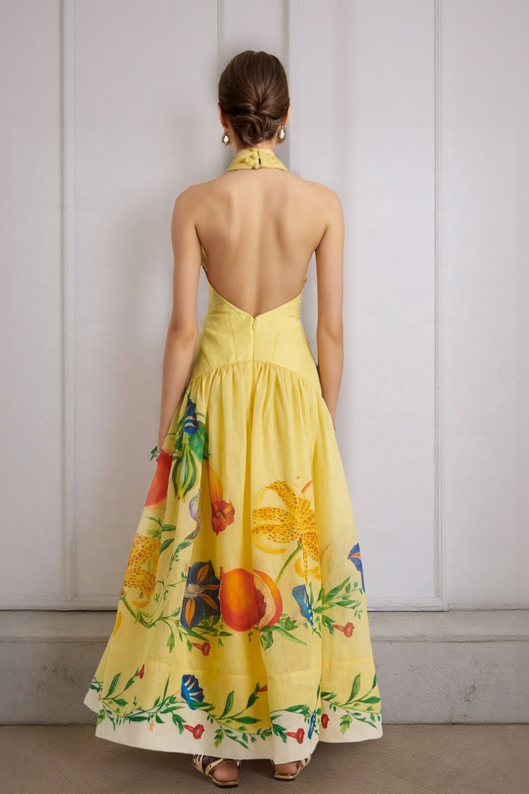 Elegant And Aexy Vackless Dahlia Foral Print Maxi Dress