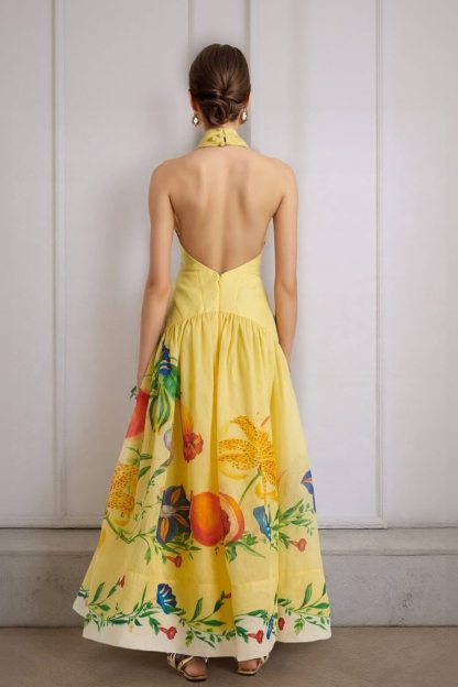 Elegant And Aexy Vackless Dahlia Foral Print Maxi Dress