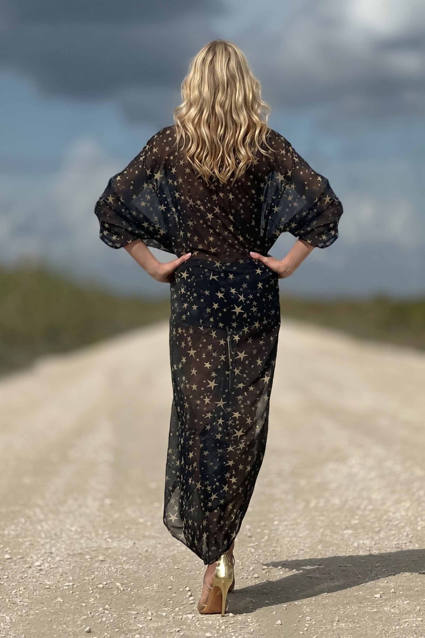 Deep V-Neck Slit Printed Maxi Dress