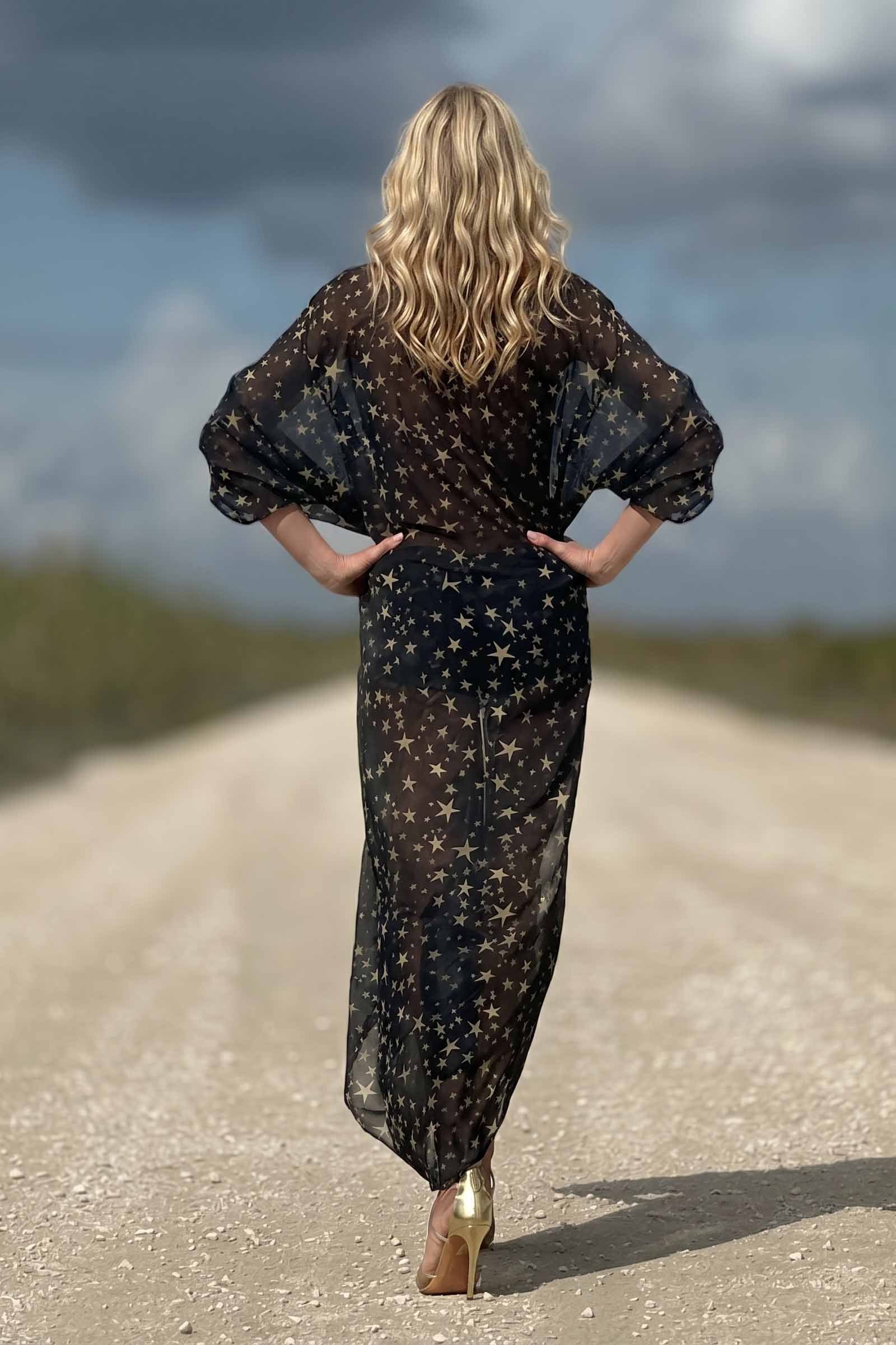 Deep V-Neck Slit Printed Maxi Dress