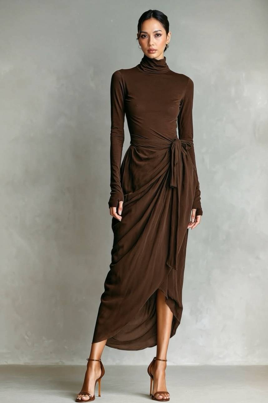 High Neck Lace-Up Side Slit Dress