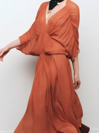 Clay Color Chiffon Elegant Long Dress