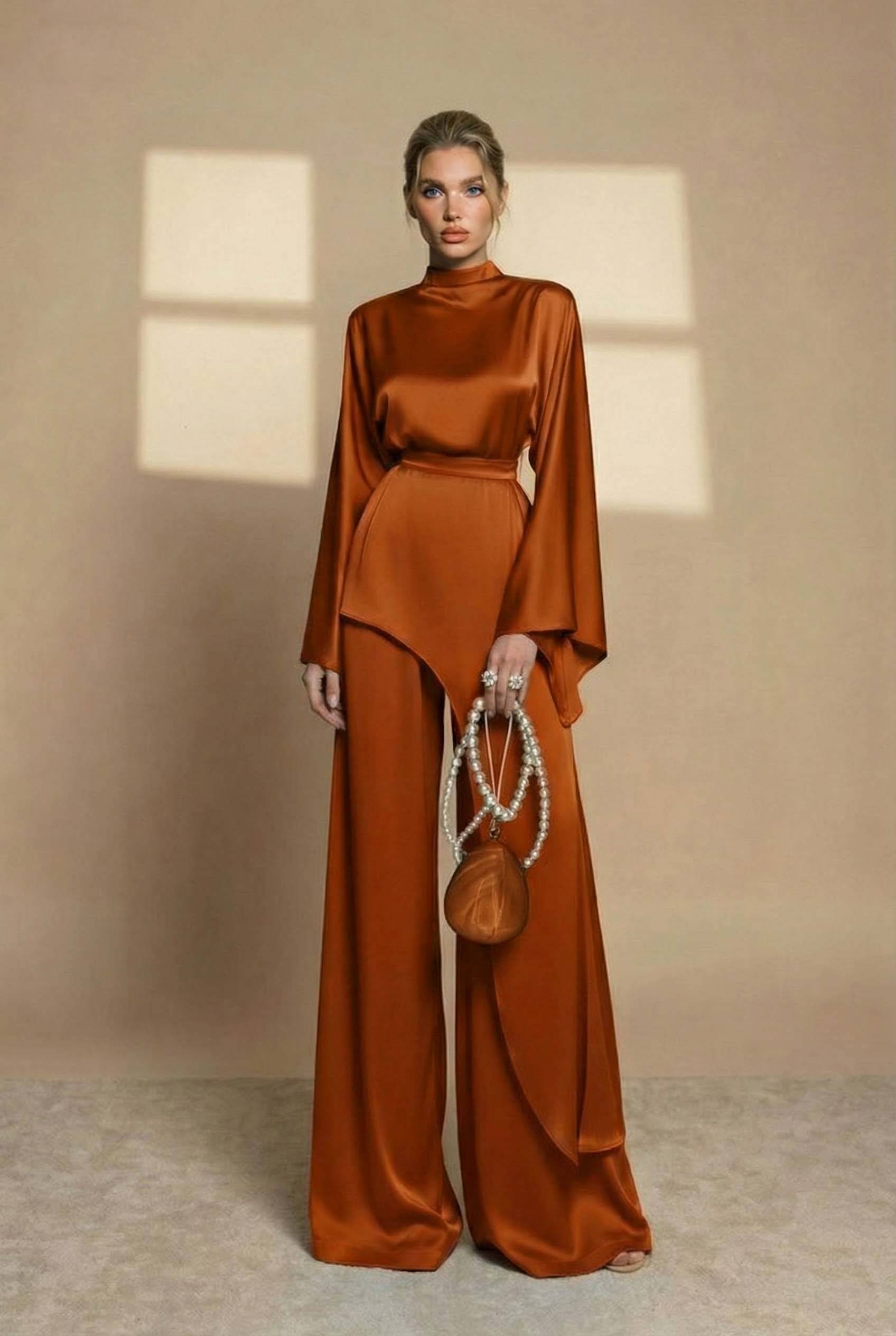 Irregular Shirt And Wide Leg Pants Set