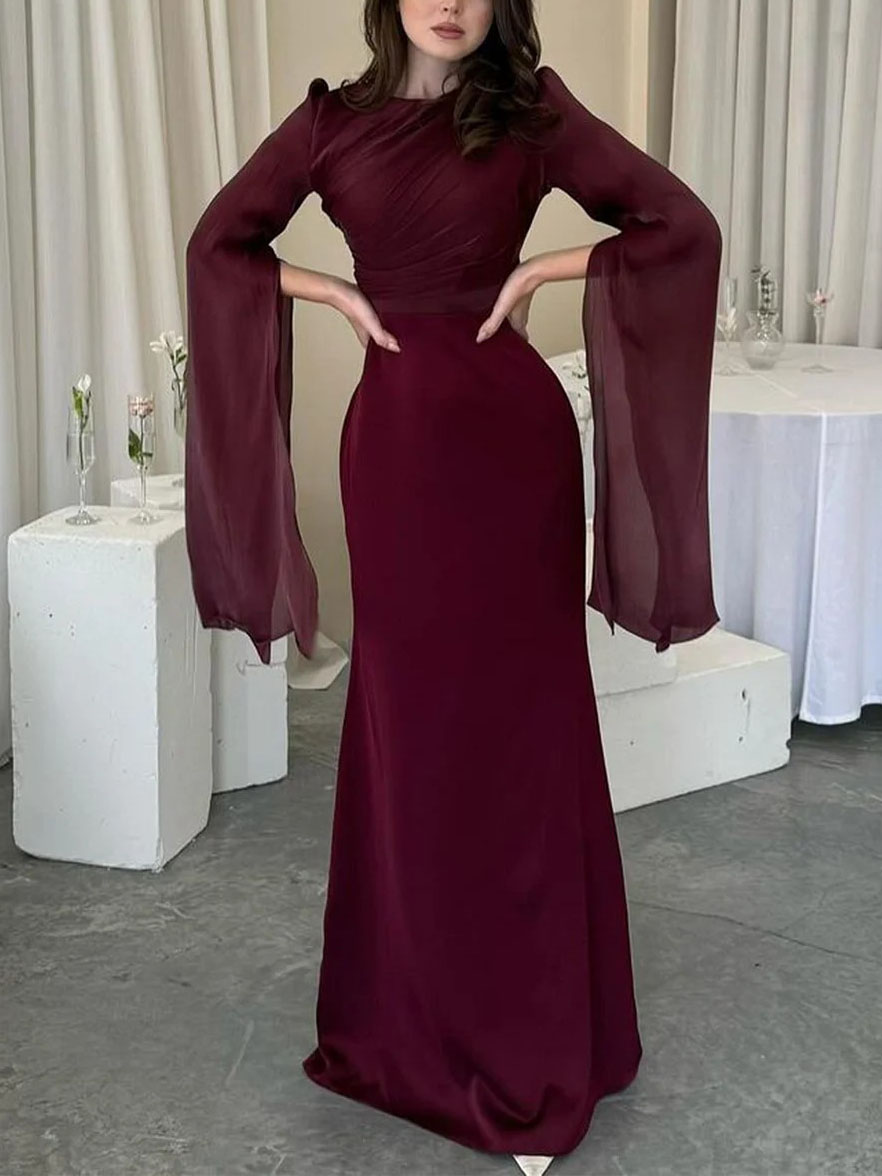 Elegant Flared Sleeves Satin Maxi Dress