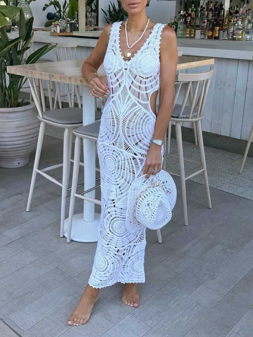 Beach Hollow V-neck Slim Sexy Midi Dress