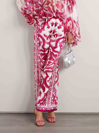 Elegant Baroque Floral Print Off-Shoulder Chiffon Two-Piece Set