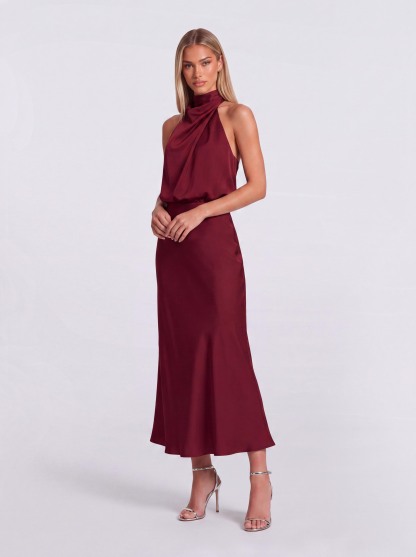 Slim-Fit Fishtail Mid-Length Neck Satin Dress