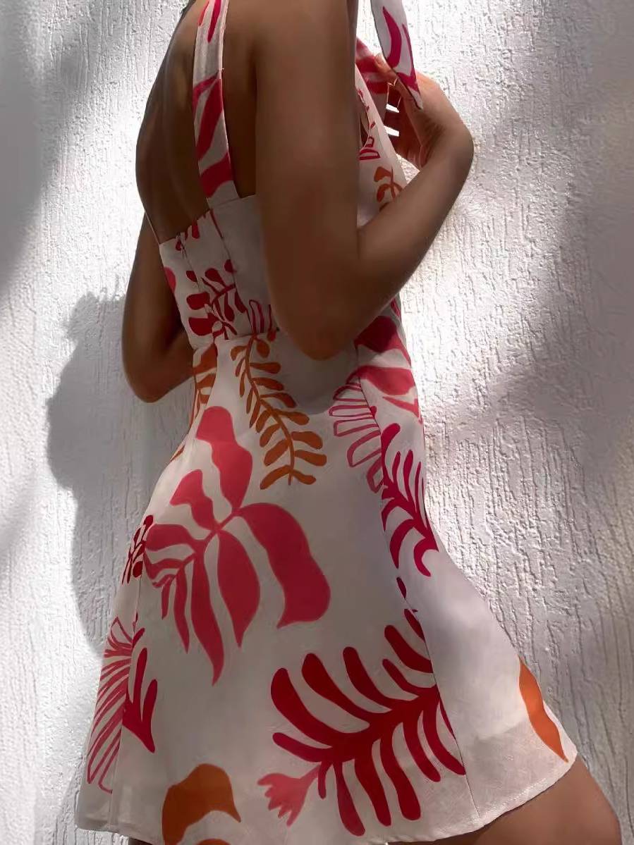 Printed Tie-Strap Mini Dress