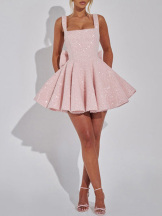 Elegant Square Neck Mini Dress With A-Line Skirt
