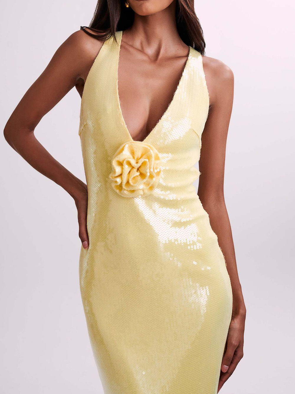 Sexy Hollow Sequined Slit Maxi Dress