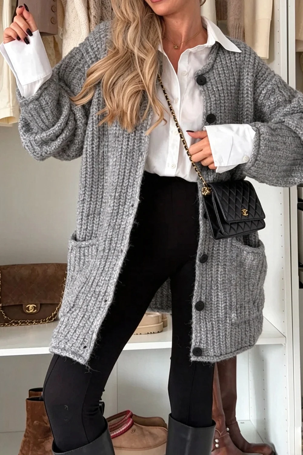 Chunky Ribbed Knit Button-Up Cardigan Sweater with Pockets [erp-image:8a1227420b9bda1f02792955]