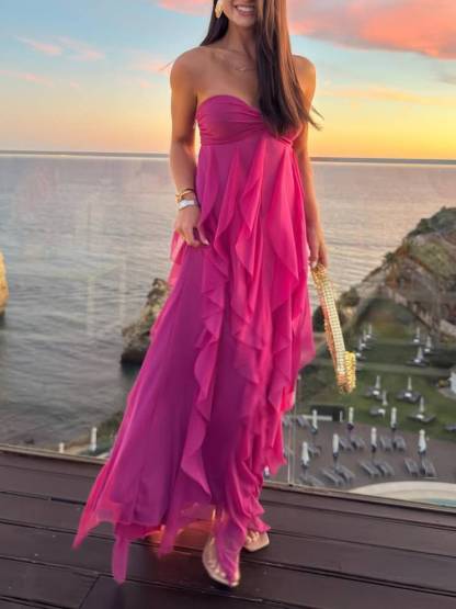 Tube Top Ruffled Design Maxi Dress