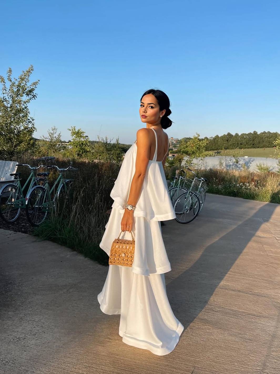 Elegant Three-layer Ruffle Sling Maxi Dress