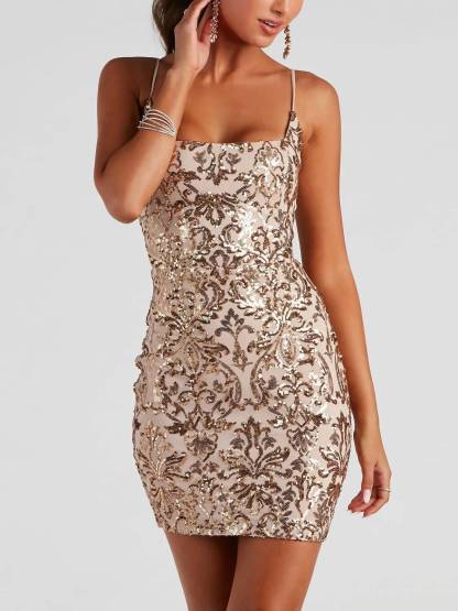 Sequined Sling Slim Fit Mini Dress