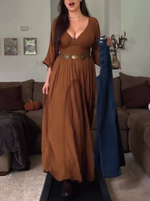 Vacation Style V-neck A- Line Maxi Dress (Belt Not Included)