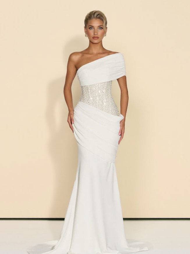 Sequin Splicing Off-Shoulder Pleated Maxi Dress