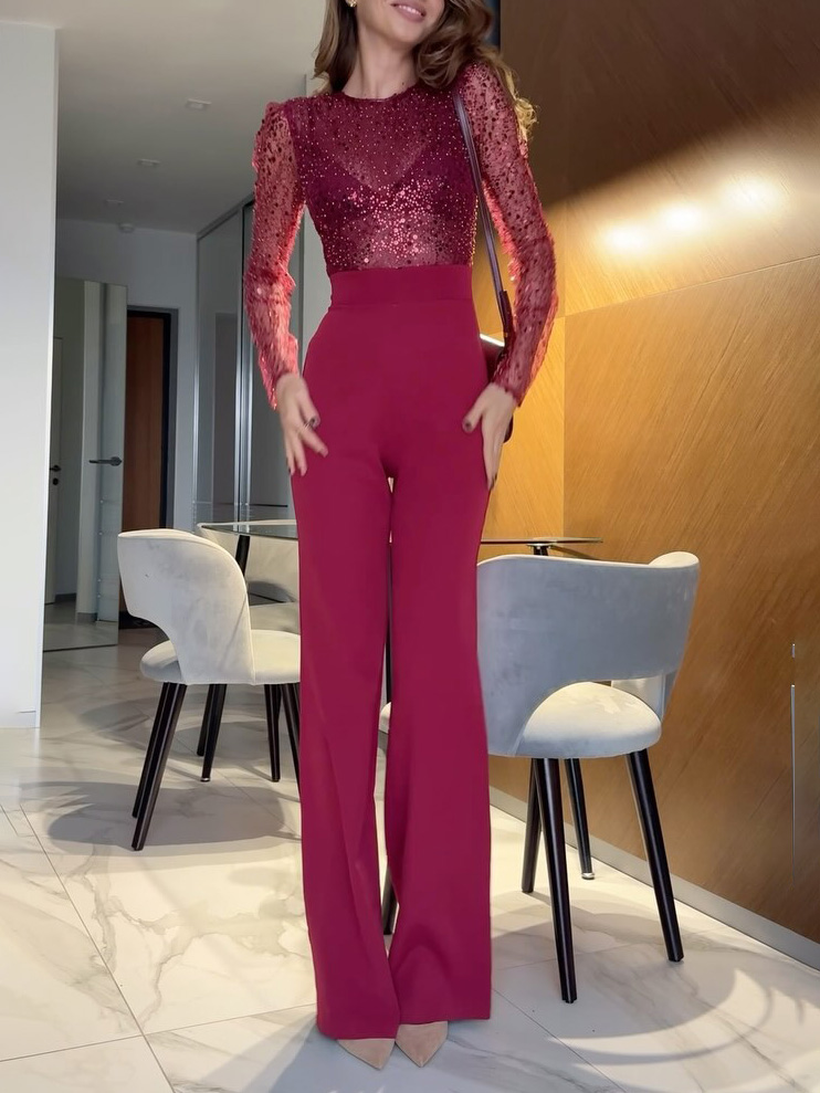 Elegant Sequined Long-sleeved Jumpsuit